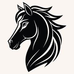 Elegant Black Horse Head Silhouette with Flowing Mane and Detailed Features