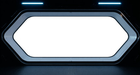 Futuristic Black Spaceship Interior with Glowing Lights and Transparent Cut-Out Window – Sci-Fi Starship Design
