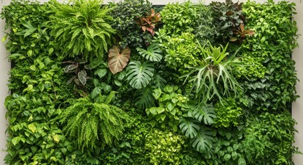 Lush vertical garden wall with diverse foliage