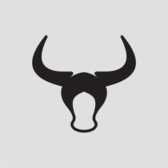 Minimalist Silhouette of a Bull Head with Large Curved Horns

