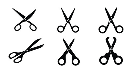 Black Silhouette Scissors Vector Icon Set for Craft and Fashion Design Projects