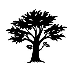 Tree Silhouette Isolated on Transparent Background – Black Vector Shape for Design and Illustration

