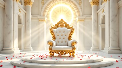 Majestic Golden Throne Illuminated by Divine Sunlight in Grand Palace