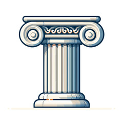 Classical Greek column in blue-white marble cartoon style. Ideal for architectural elements, classical design or ancient Greek civilization illustrations.