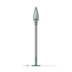 Simple metal spear with pointed tip in minimalist cartoon style. Perfect for ancient warfare exhibits, historical weapons collections or primitive tool illustrations.