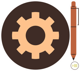 Gear and pen suggesting ideas, productivity, teamwork. Ideal for technology, automation, workflow, creativity, productivity, branding simple flat metaphor