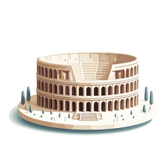 Vector art of Roman Colosseum miniature model in beige tones. Ideal for historical architecture guides, tourism souvenirs, and ancient Rome educational materials.