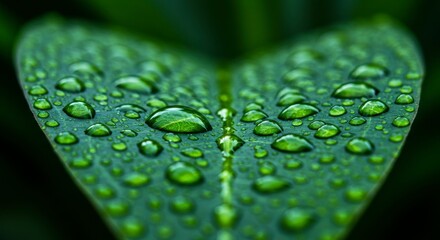 Close-up of a heart-shaped leaf covered in water droplets (1)