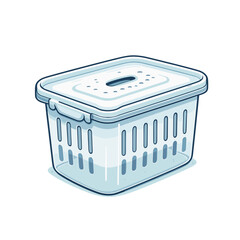 White plastic storage container with lid and ventilation holes in minimalist cartoon style. Great for home organization products, kitchen storage solutions or decluttering illustrations.