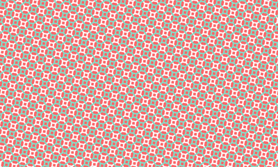 Geometric tile surface displays a repetitive pattern of squares and circles on a textured backdrop in soft hues.