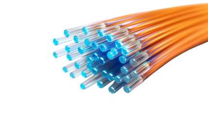 Orange Fiber Optic Cables Bundle isolated on a transparent background