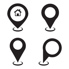 Location pin icon vector icon set black filled and outlined style.
