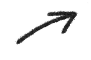 A black textured arrow points diagonally up and to the right isolated on transparent background