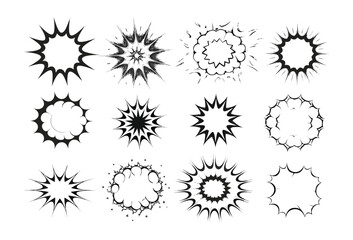 Bold Black Vector Silhouette Icon Set of Comic Bursts for Action Graphics, Pop Art Designs, and Dynamic Illustration Projects