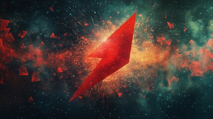 A red arrow surrounded by abstract shapes, creating an eye-catching visual effect in a cozy setting