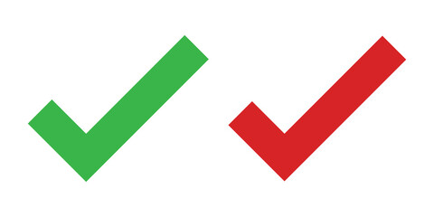 A red check mark and a green check mark side by side on a black background in a digital rendering