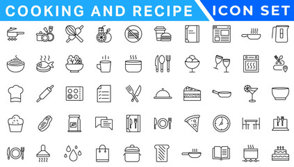 Premium Cooking and Recipe Icons – Line, Outline, Minimal, Vector – Kitchen, Chef, Food, Baking, Restaurant UI Icons