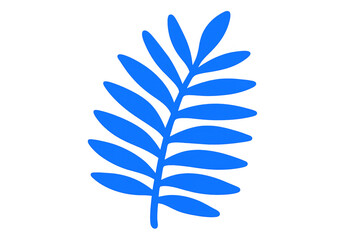 Stylized blue palm leaf isolated on transparent background, evoking tropical vibes and natural beauty