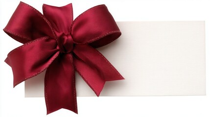 Elegant red ribbon atop a textured blank card, perfect for gift wrapping or greeting cards, This image conveys celebration, joy, and personal touch, ideal for invitations, announcements