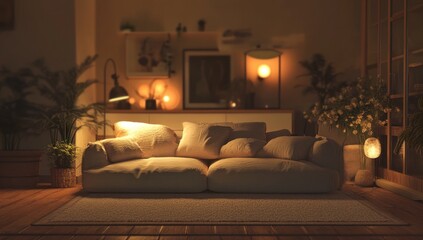 Cozy Living Room at Night.