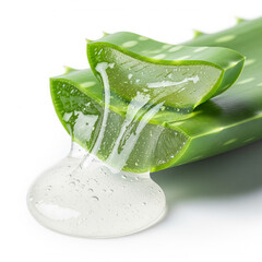 Aloe Vera Gel dripping from sliced leaves