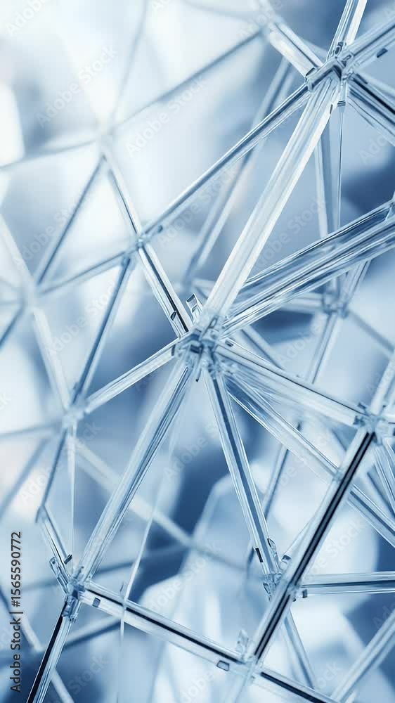 Poster abstract geometric structure with interconnected lines and reflective surfaces in cool blue tones. t