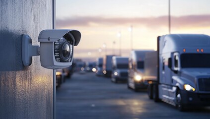 Security Camera Monitoring Trucks at Dusk