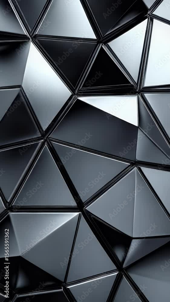 Poster abstract geometric composition with repeating triangular shapes in gradient gray tones create a sens