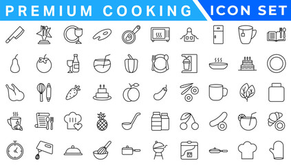 Premium Cooking and Recipe Icons – Line, Outline, Minimal, Vector – Kitchen, Chef, Food, Baking, Restaurant UI Icons