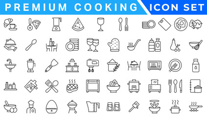 Premium Cooking and Recipe Icons – Line, Outline, Minimal, Vector – Kitchen, Chef, Food, Baking, Restaurant UI Icons