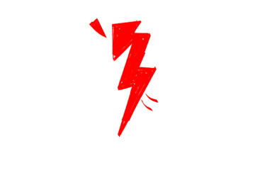 A red lightning bolt is isolated on transparent background
