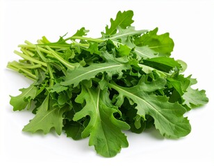 Fototapeta premium Bright green mustard leaves, naturally curled and textured, arranged in a tidy pile