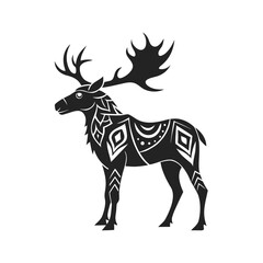 Tribal Styled Antlers On Moose Silhouette