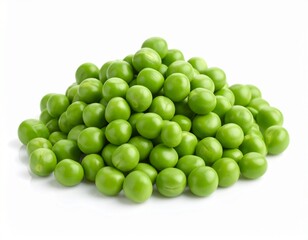 Glossy green peas stacked together, vibrant and uniform in size, appearing fresh and natural