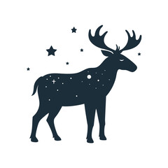 Fototapeta premium Moose Silhouette With Stars And Sky