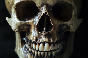 Sinister Visage: Isolated Evil Teeth with a Dark Skull Over Black Background