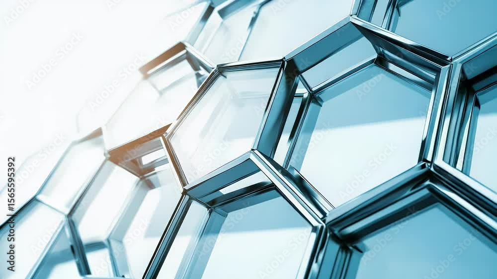 Leinwandbilder Abstract modern design featuring a hexagonal structure with transparent glass-like surfaces against a soft light source creating depth and visual interest.