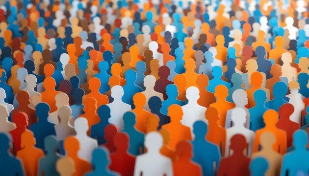 Diverse Community Paper Silhouettes, A Colorful Crowd Representation. Unity And Togetherness Shown. Distinct Individuals In Vibrant Colors. Concept Of Social Connection.