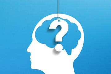 Thinking Brain with Question Mark design on blue background	

