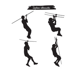  vector zipline silhouette set illustration