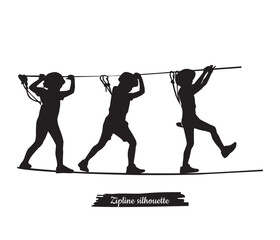 vector zipline silhouette set illustration