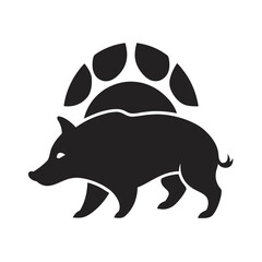 Wild Boar Silhouette With Paw Print Mark