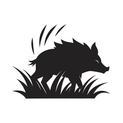 Obraz premium Wild Boar Running Through Tall Grass Silhouette