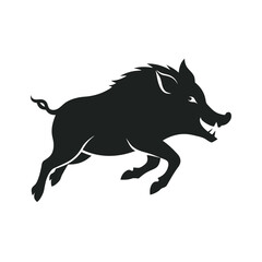Wild Boar Charging Forward In Silhouette
