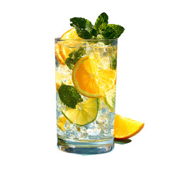 Refreshing Citrus and Mint Cocktail in Glass with Ice


