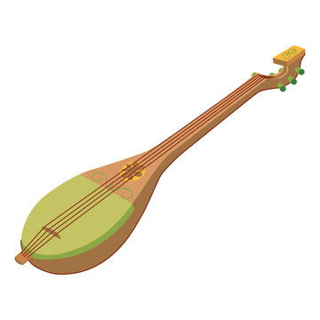 Qanbus is a lute that originated in Yemen and spread throughout the Arabian Peninsula. Traditional stringed musical instrument of Oman. Vector illustration of qanbus in flat style.