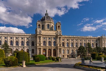 Natural History Museum building with garden view in Vienna, Austria