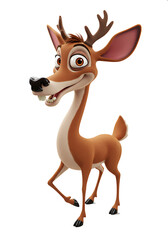 Obraz premium Cartoon deer character smiling and standing on white background 
