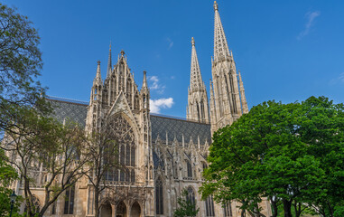 Votivkirche Vienna neo-Gothic church under blue sky
