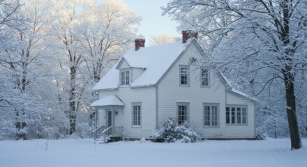 Snowy winter house in forest